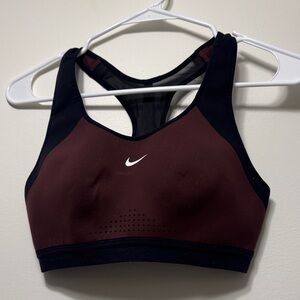 Nike Women's Black and Burgundy Sports Bra